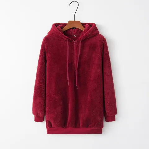 TEEK - Quarter-Zip Drawstring Teddy Hoodie