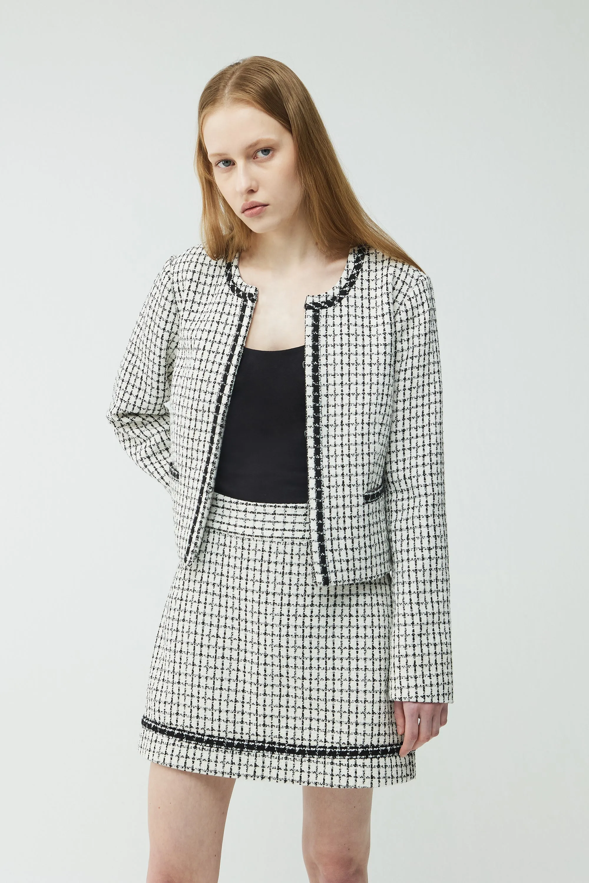 TWEED COLLARLESS BLAZER