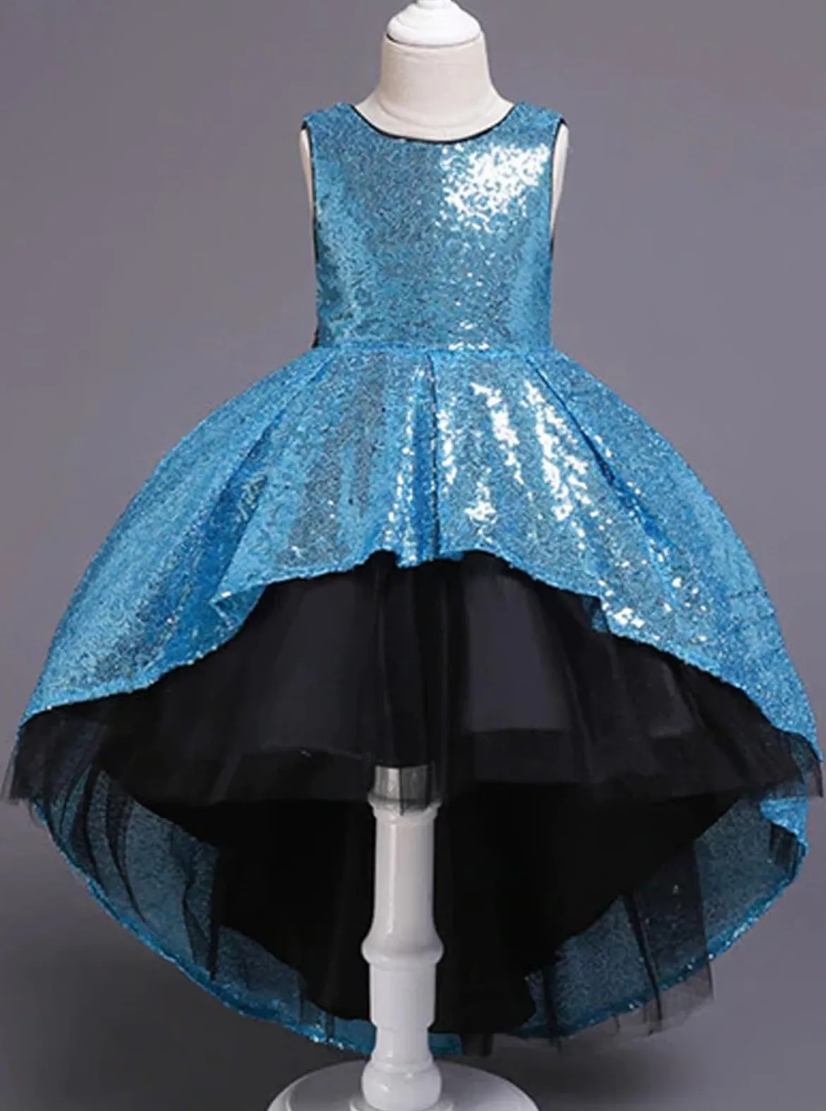 Two Tone Sparkle Hi-Lo Sequin Party Dress