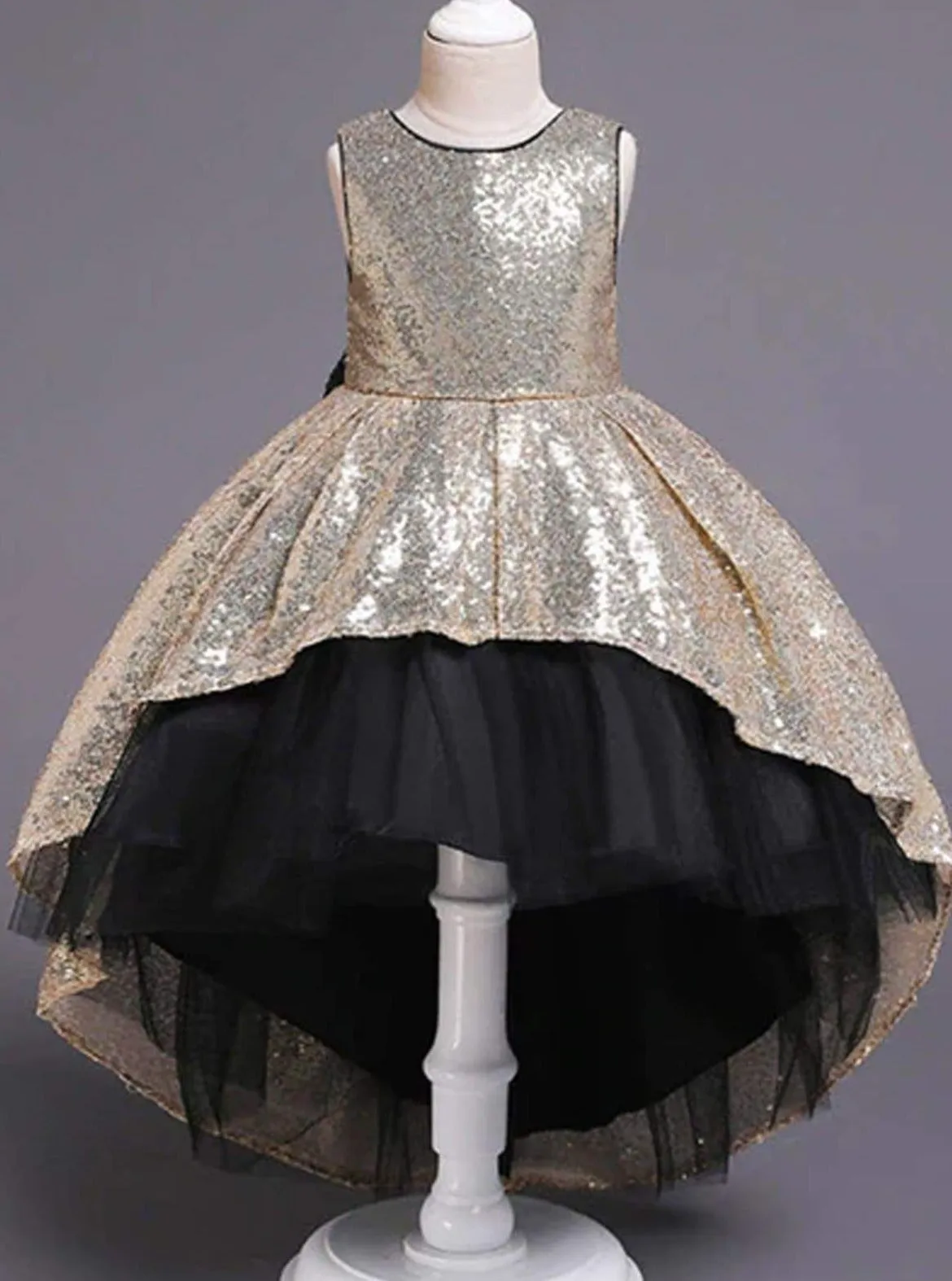 Two Tone Sparkle Hi-Lo Sequin Party Dress