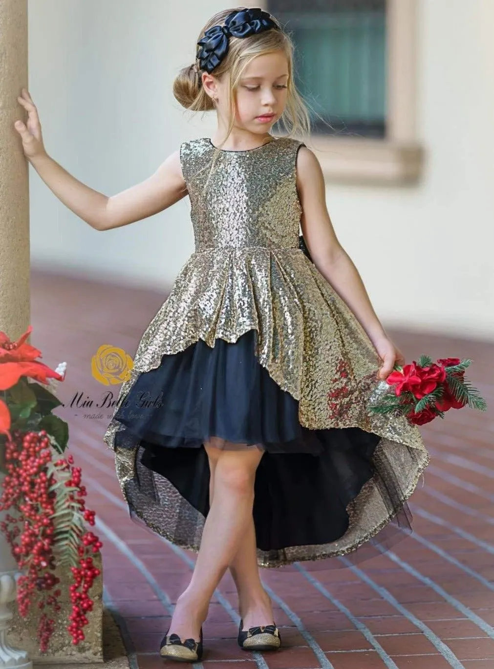 Two Tone Sparkle Hi-Lo Sequin Party Dress