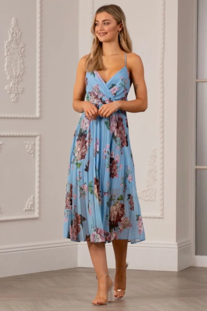 Urban Touch Floral Print Pleated Wrap Body Midi Dress