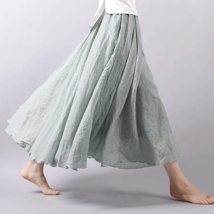 VenusFox Boho Linen Cotton Elastic Waist Maxi Skirts