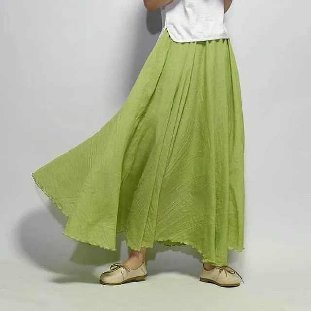 VenusFox Boho Linen Cotton Elastic Waist Maxi Skirts