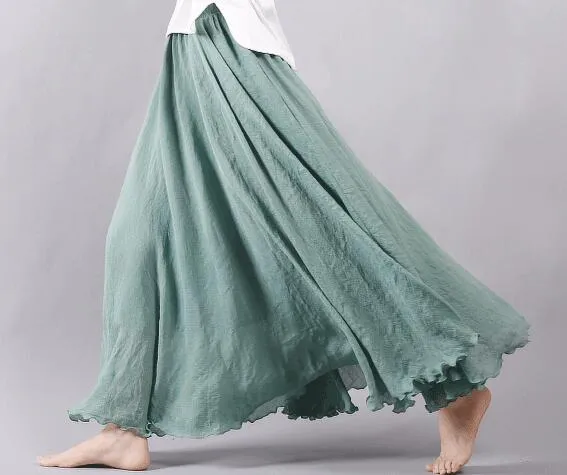 VenusFox Boho Linen Cotton Elastic Waist Maxi Skirts