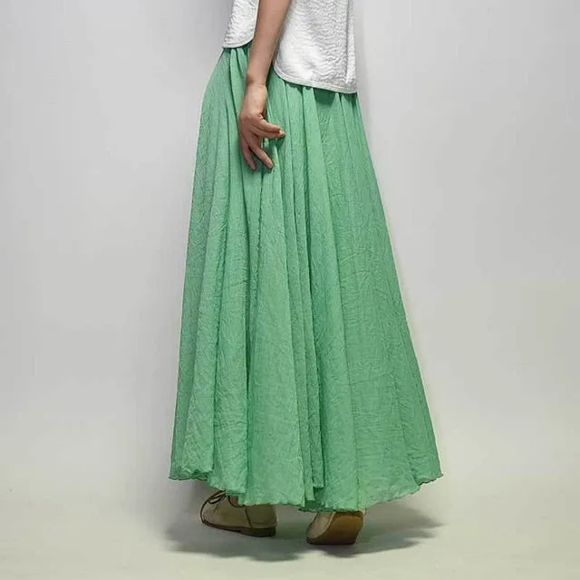 VenusFox Boho Linen Cotton Elastic Waist Maxi Skirts