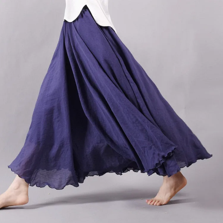 VenusFox Boho Linen Cotton Elastic Waist Maxi Skirts