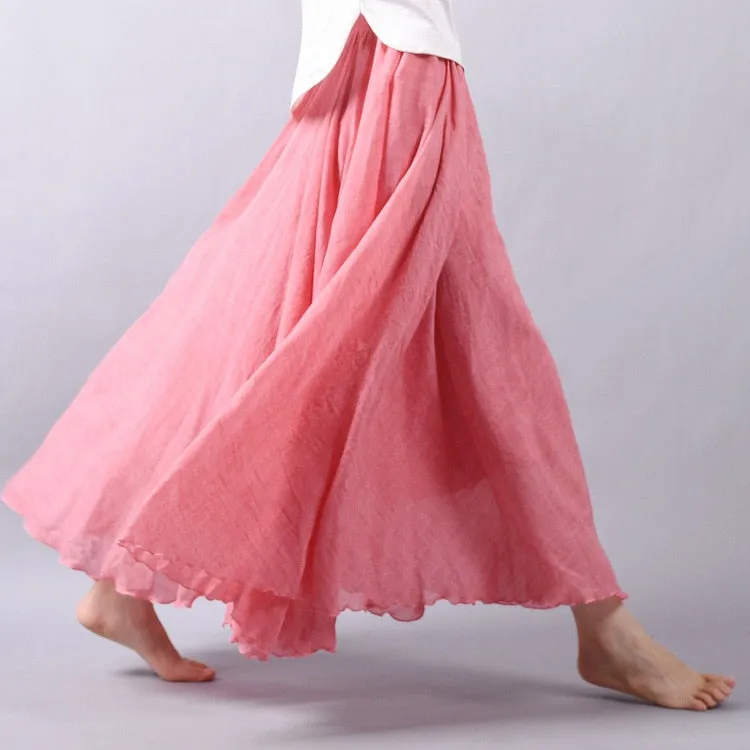 VenusFox Boho Linen Cotton Elastic Waist Maxi Skirts