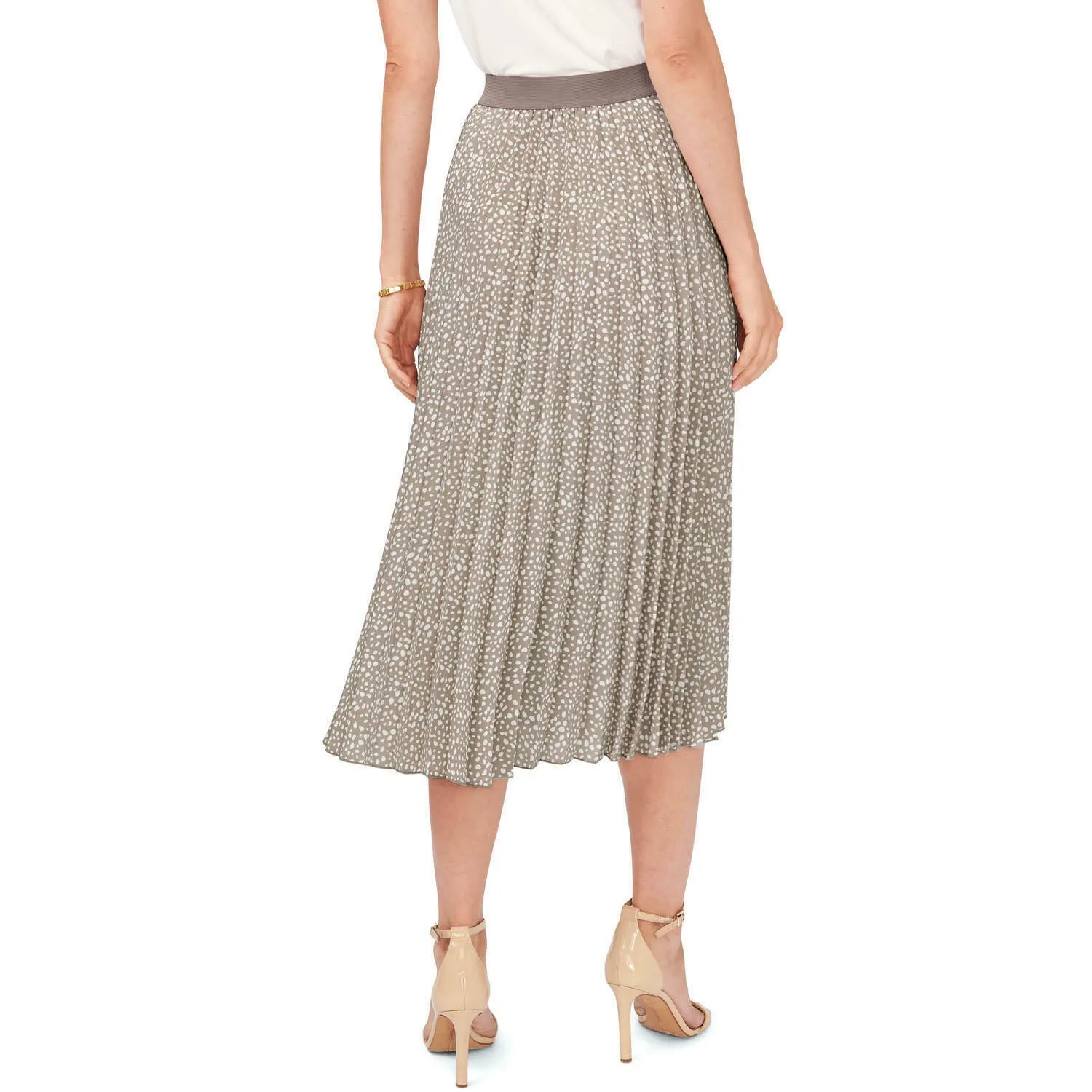 Vince Camuto Women's Cafe & White Print Pleated Elastic Waist Midi Skirt