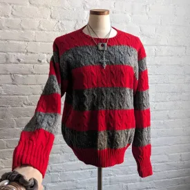 Vintage POLO Ralph Lauren Striped Wool Cable Knit Sweater Boyfriend Grunge Top