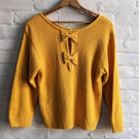 Vintage Silk Furry Chic Knit Sweater Sunny Yellow Granny Preppy Kawaii Bows Top