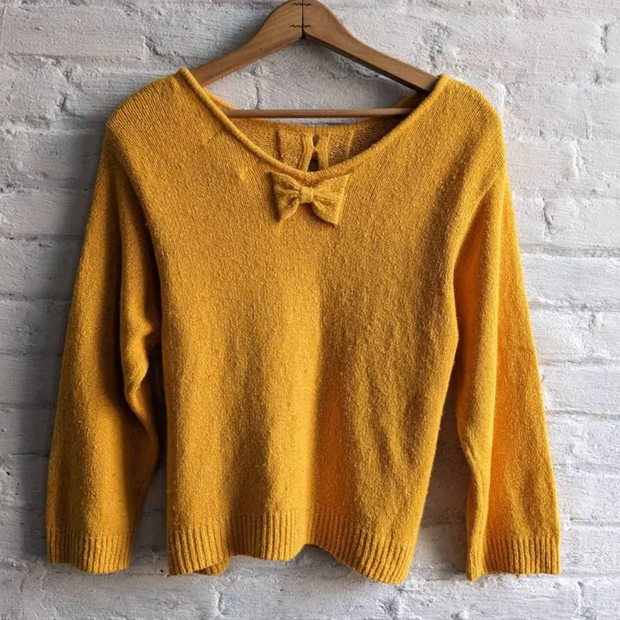 Vintage Silk Furry Chic Knit Sweater Sunny Yellow Granny Preppy Kawaii Bows Top