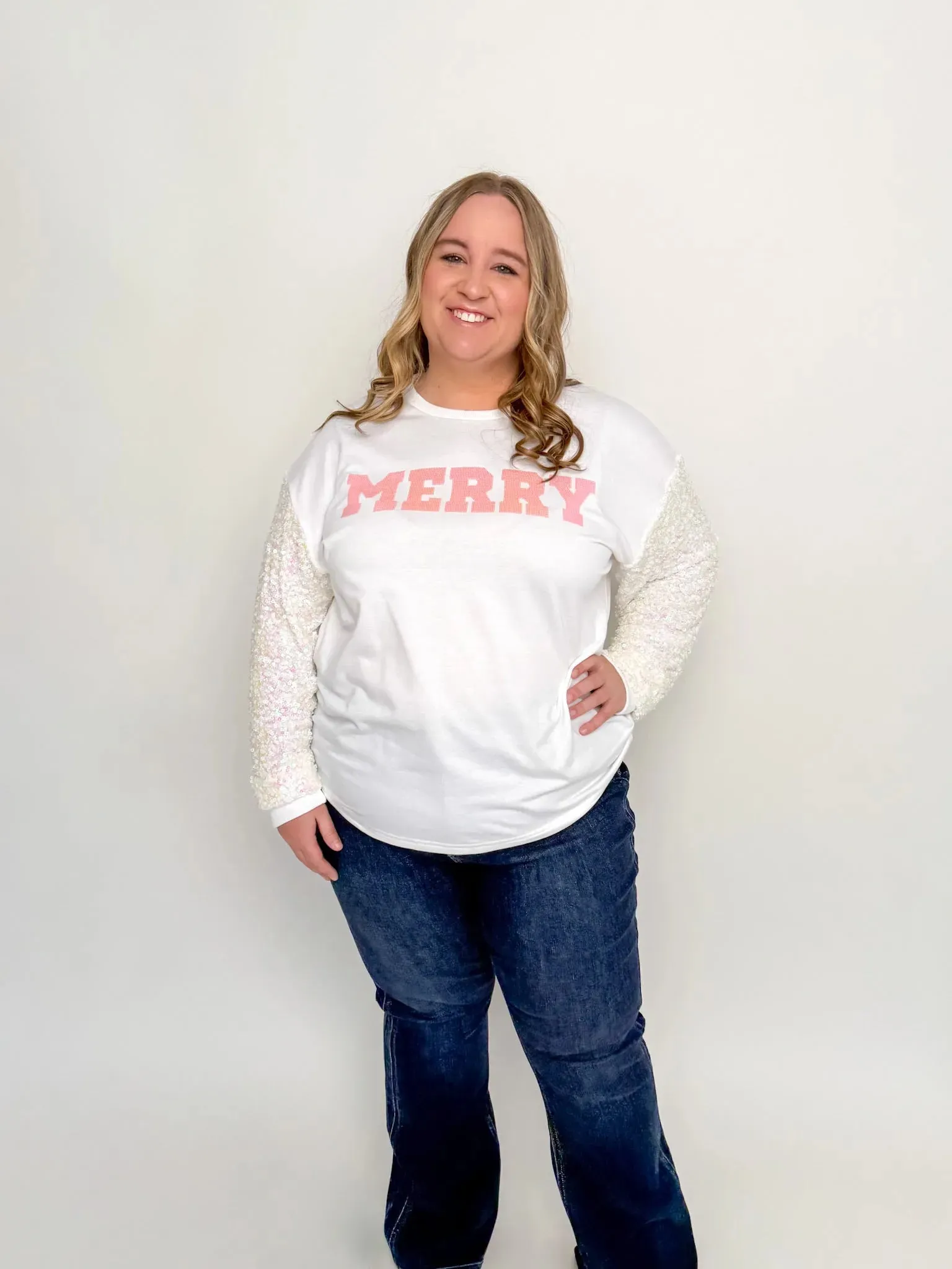 White Sequined Merry Top