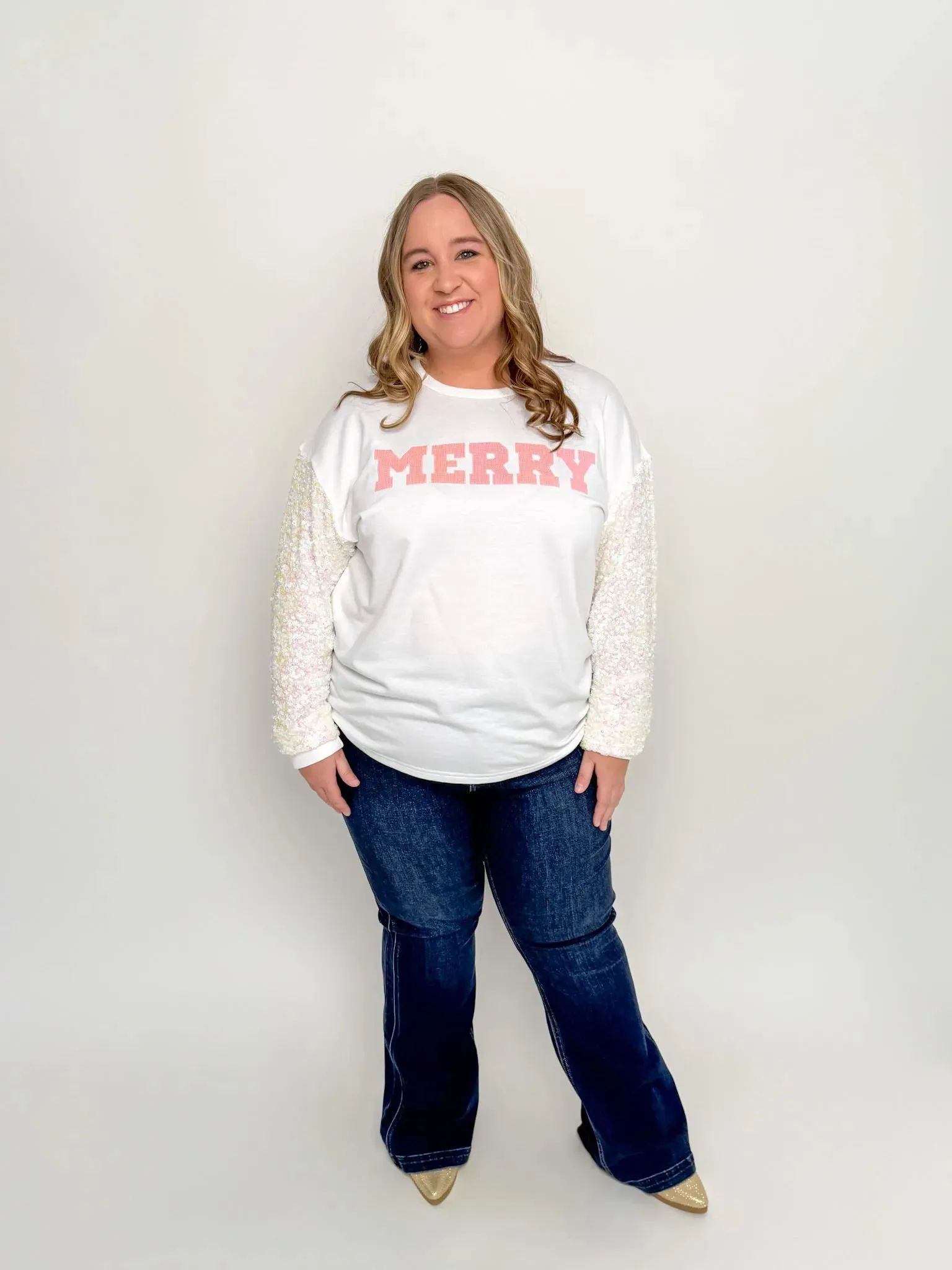 White Sequined Merry Top