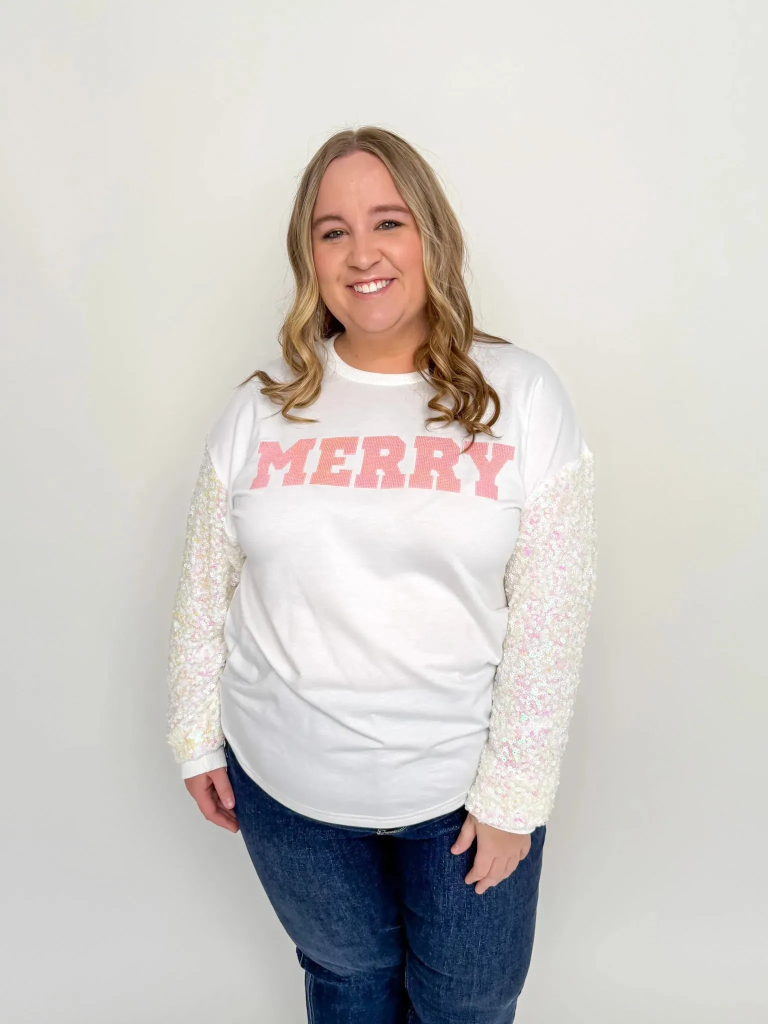 White Sequined Merry Top