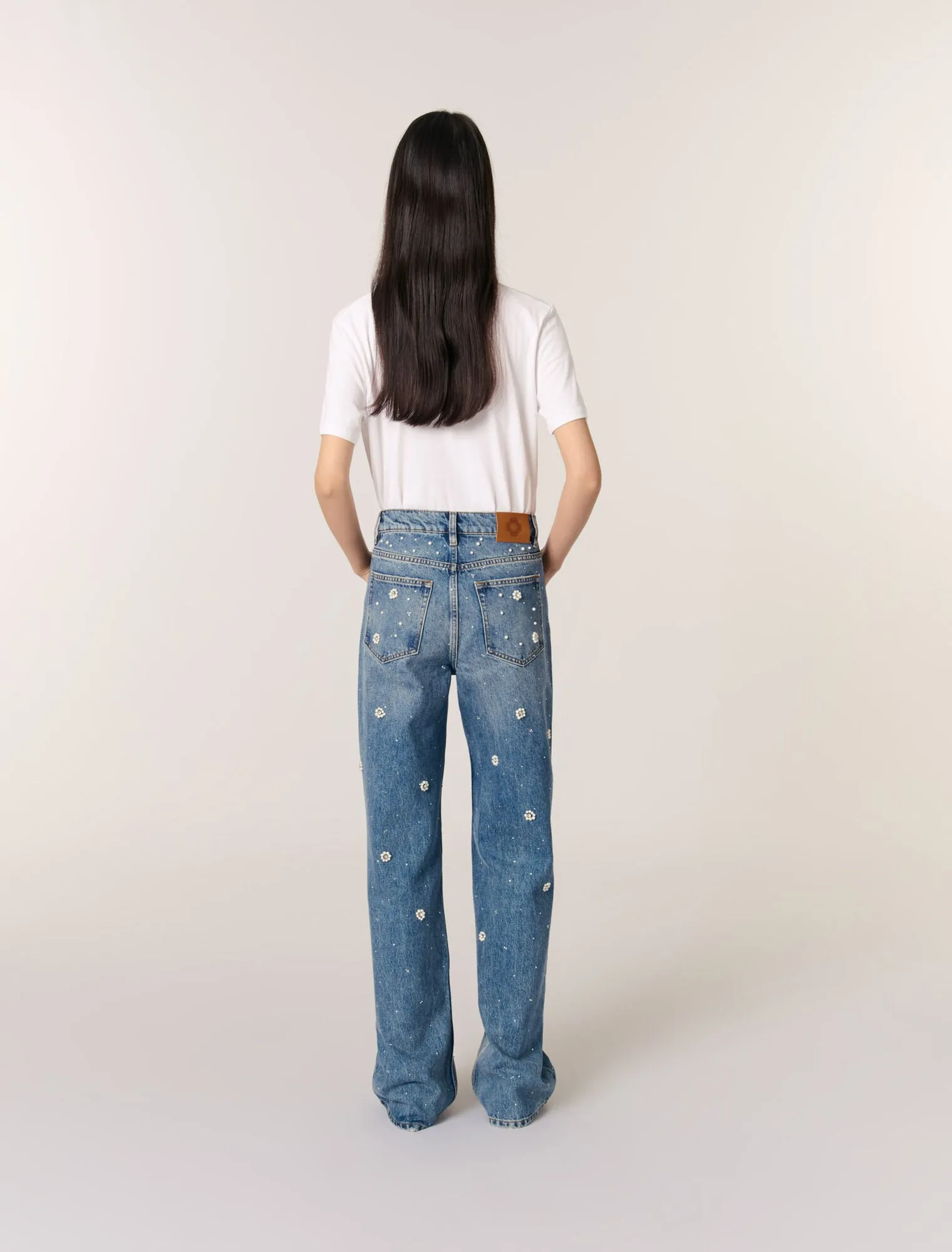 Wide-leg embroidered jeans