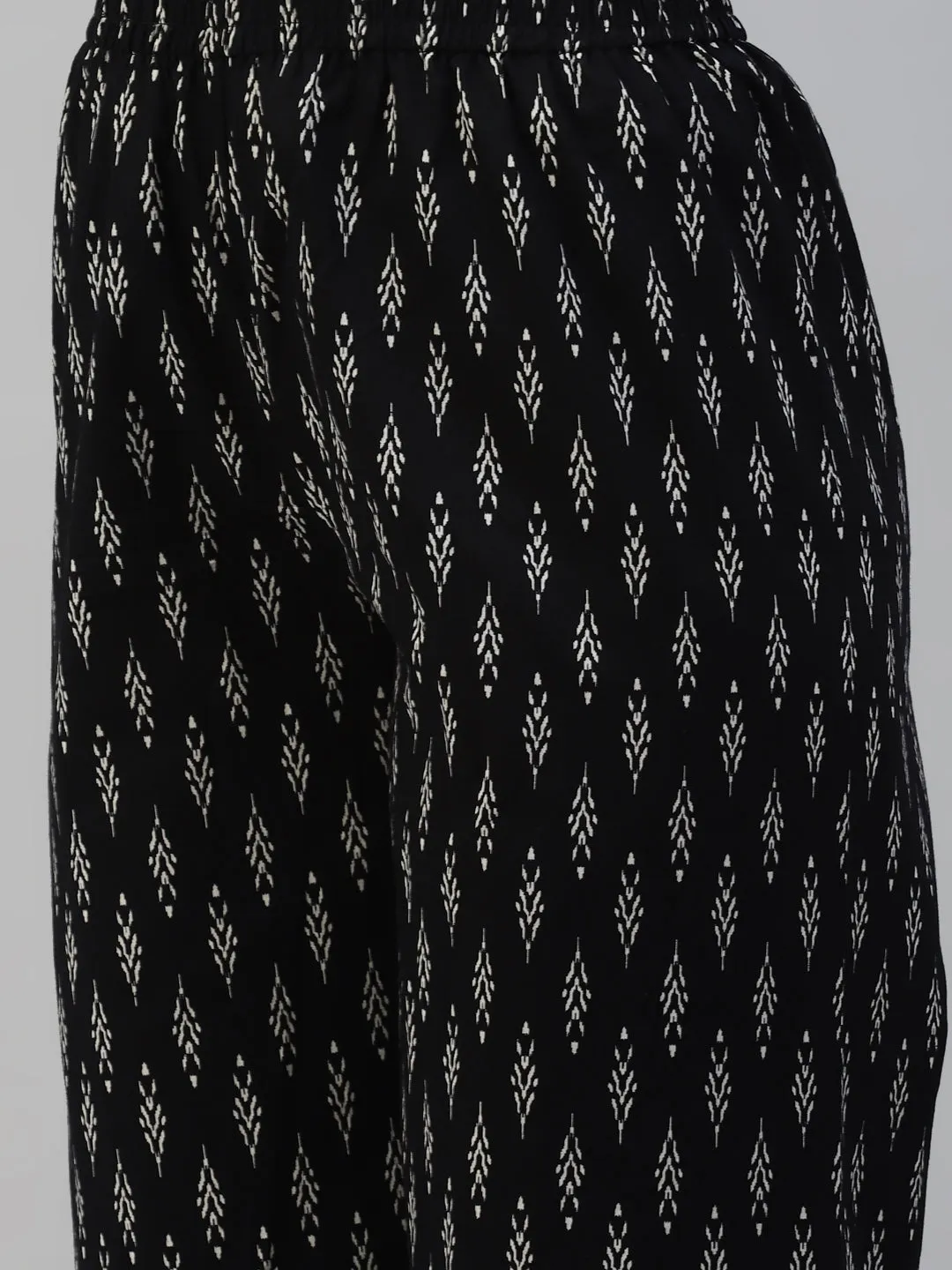 Women Black Cotton Printed A- Line Kurta With Palazzo And  Cotton Dupatta