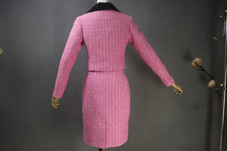 Women Custom made Hot Pink Vintage Style Tweed Suit