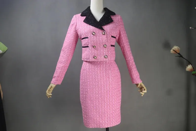 Women Custom made Hot Pink Vintage Style Tweed Suit