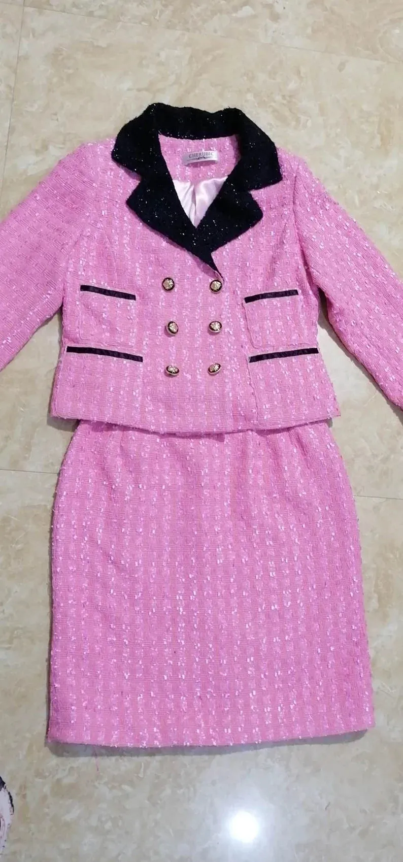 Women Custom made Hot Pink Vintage Style Tweed Suit