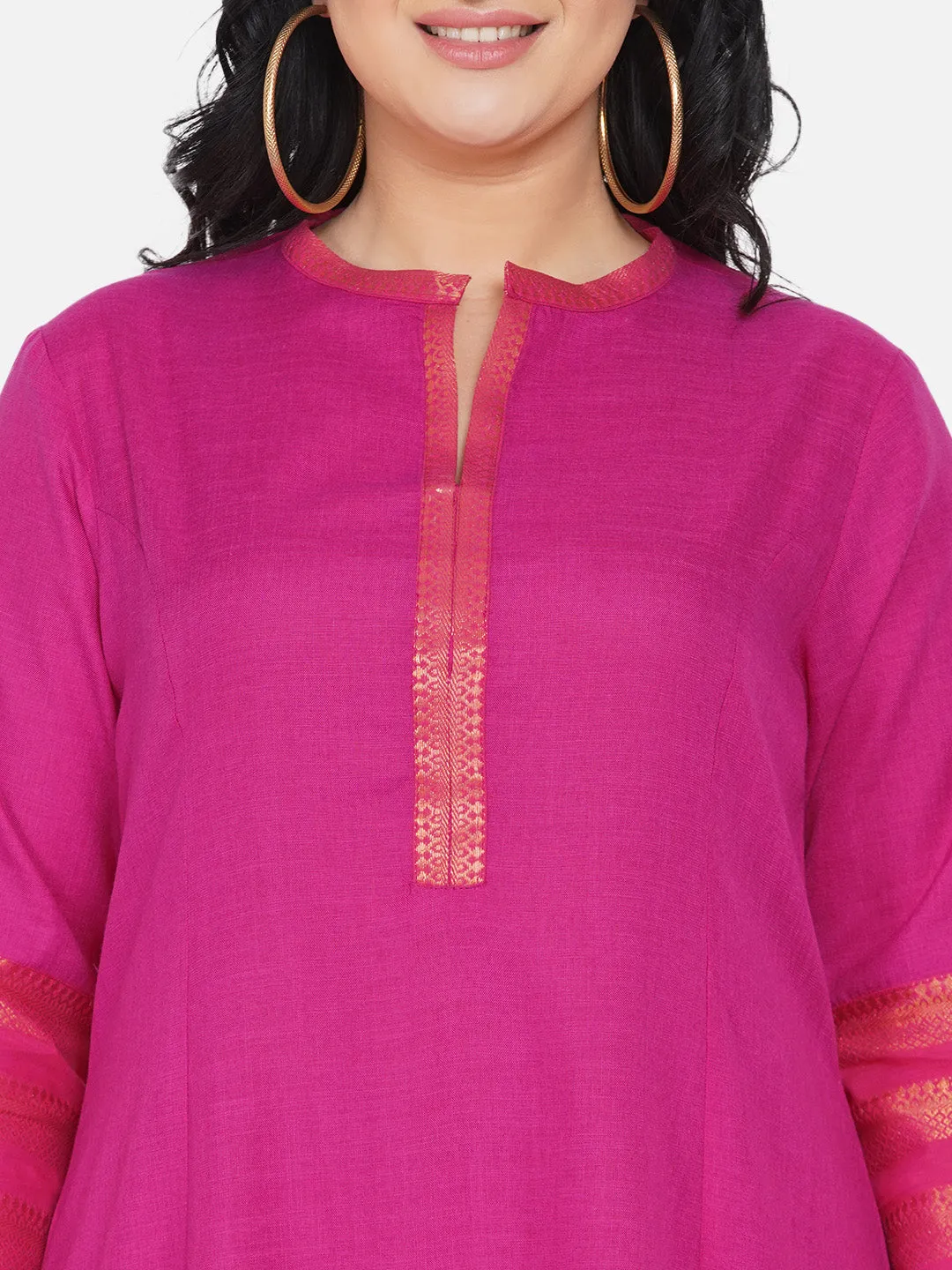 Women Fuchsia Pink A-Line Kurta with Sharara