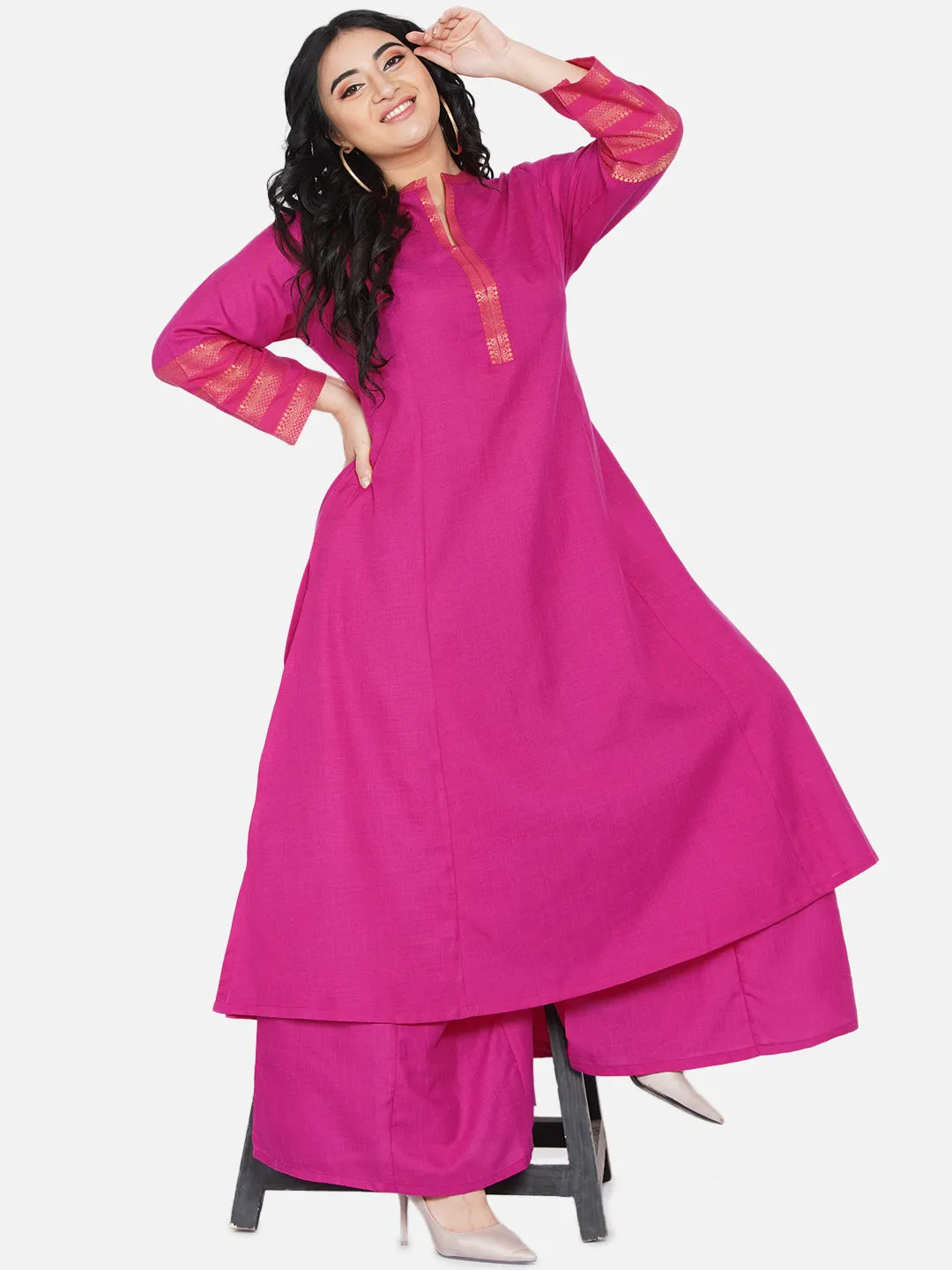 Women Fuchsia Pink A-Line Kurta with Sharara