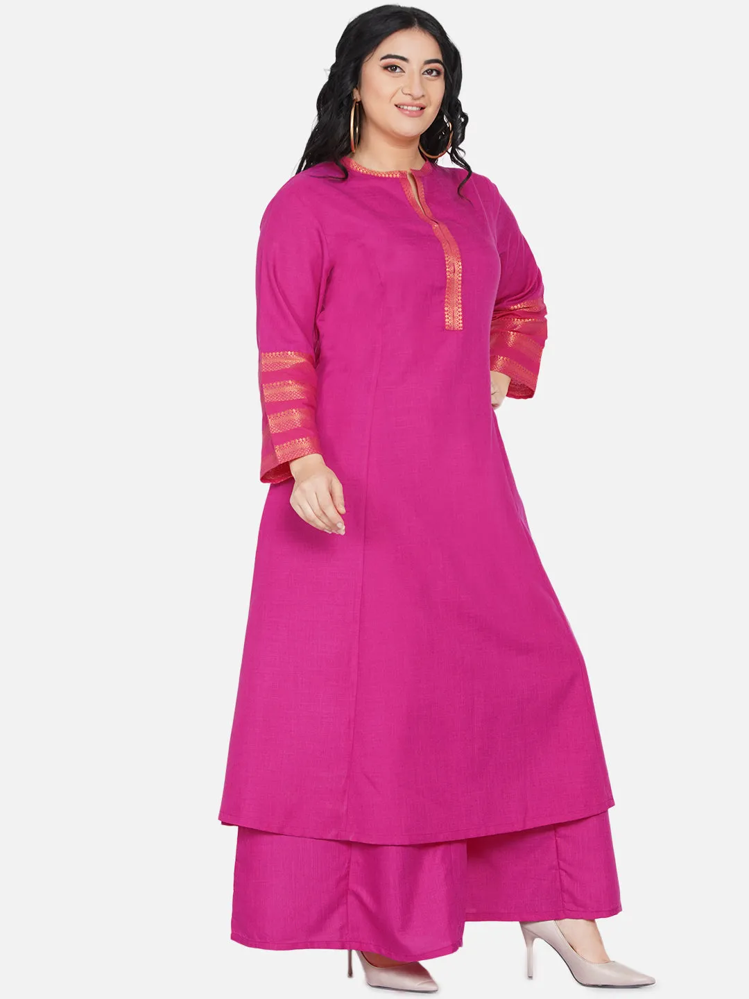 Women Fuchsia Pink A-Line Kurta with Sharara