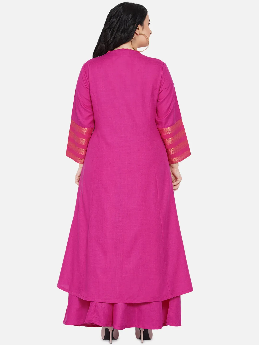 Women Fuchsia Pink A-Line Kurta with Sharara