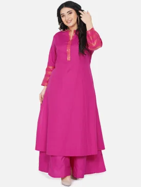 Women Fuchsia Pink A-Line Kurta with Sharara