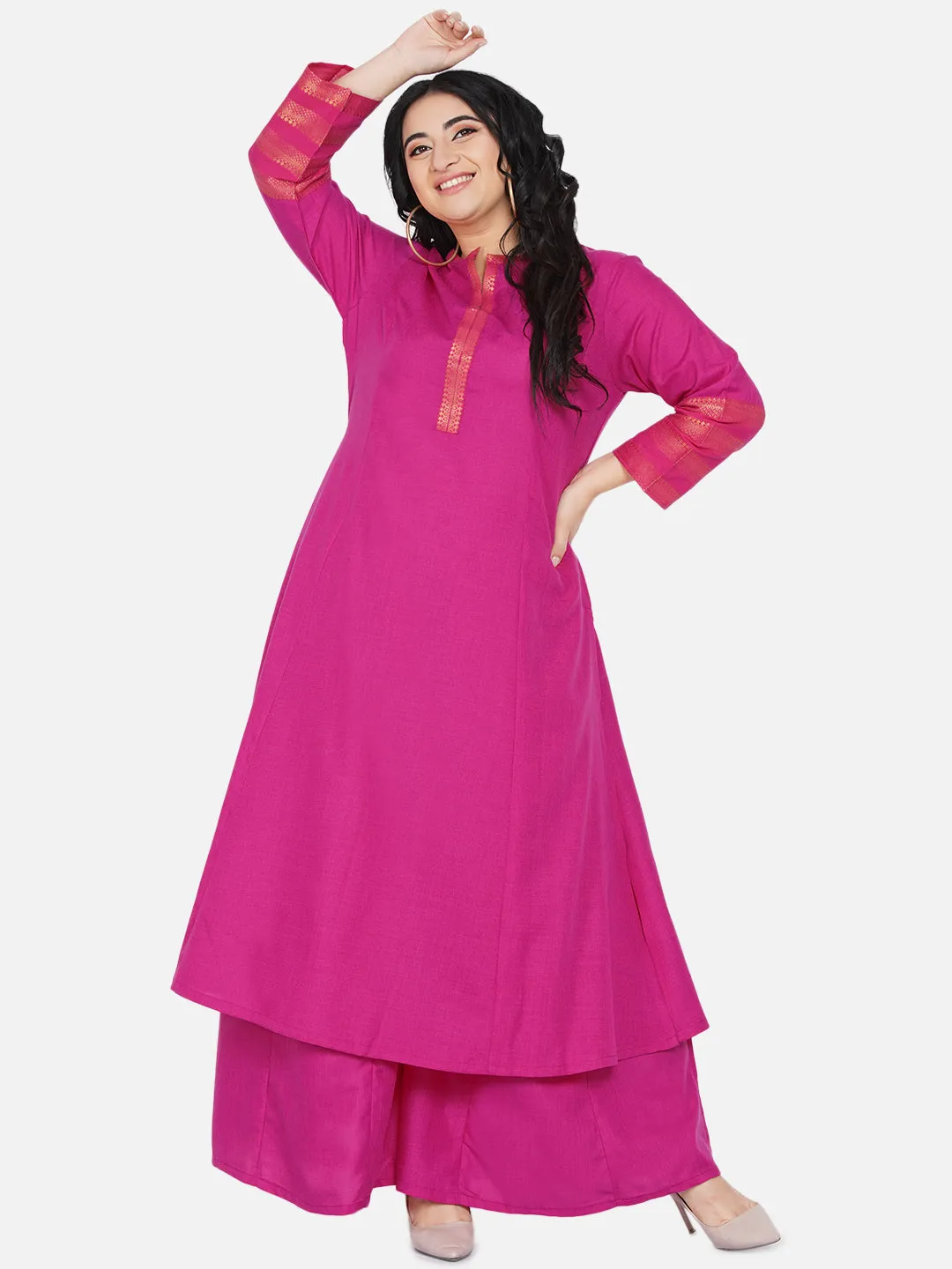 Women Fuchsia Pink A-Line Kurta with Sharara