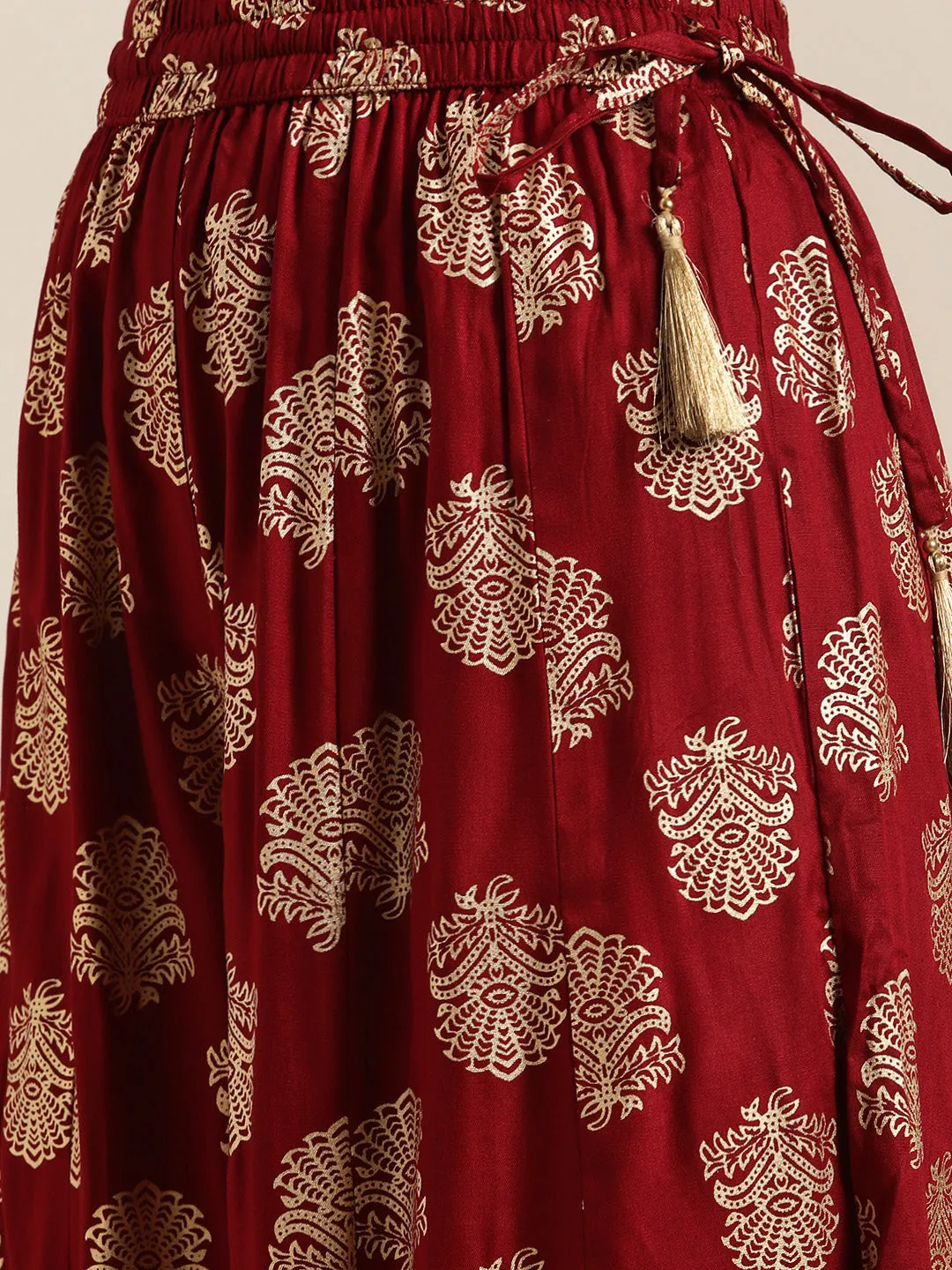 Women Maroon Foil Short Tunic With Kali Palazzo