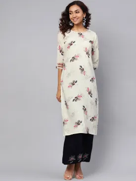 Women Off-White & Navy Printed Blue Kurta Set