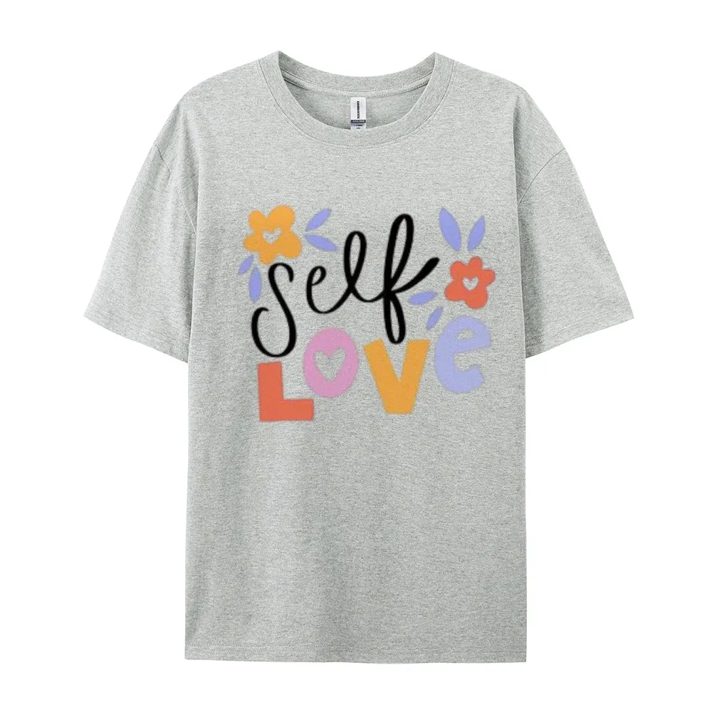 Women Self Love Flower Print Graphic T-shirt