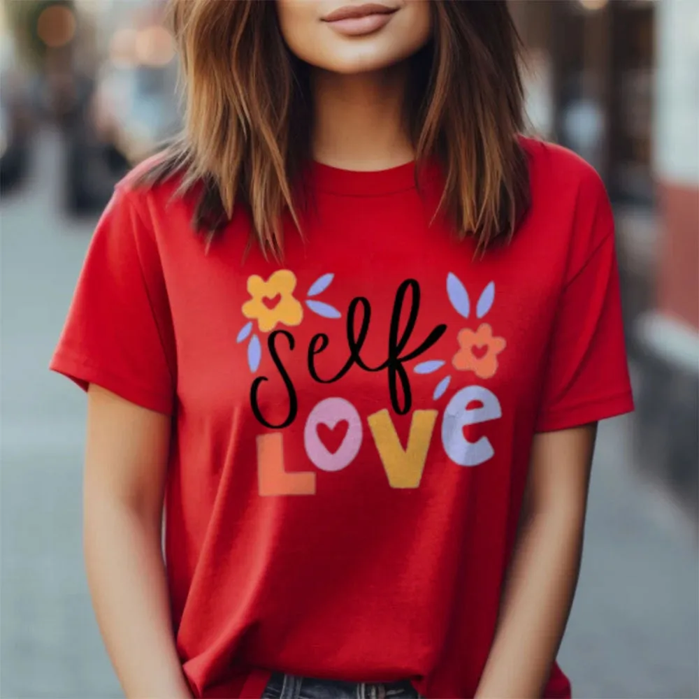 Women Self Love Flower Print Graphic T-shirt