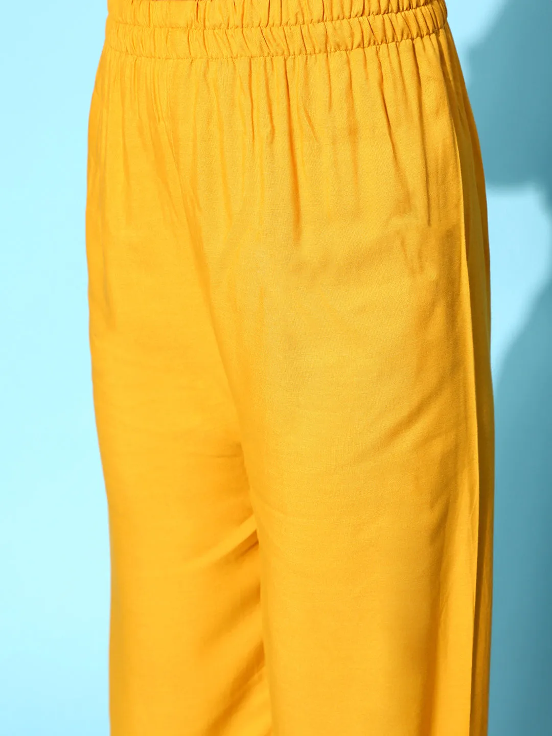 Women Yellow Embroidered Straight Kurta With Plazo & Dupatta