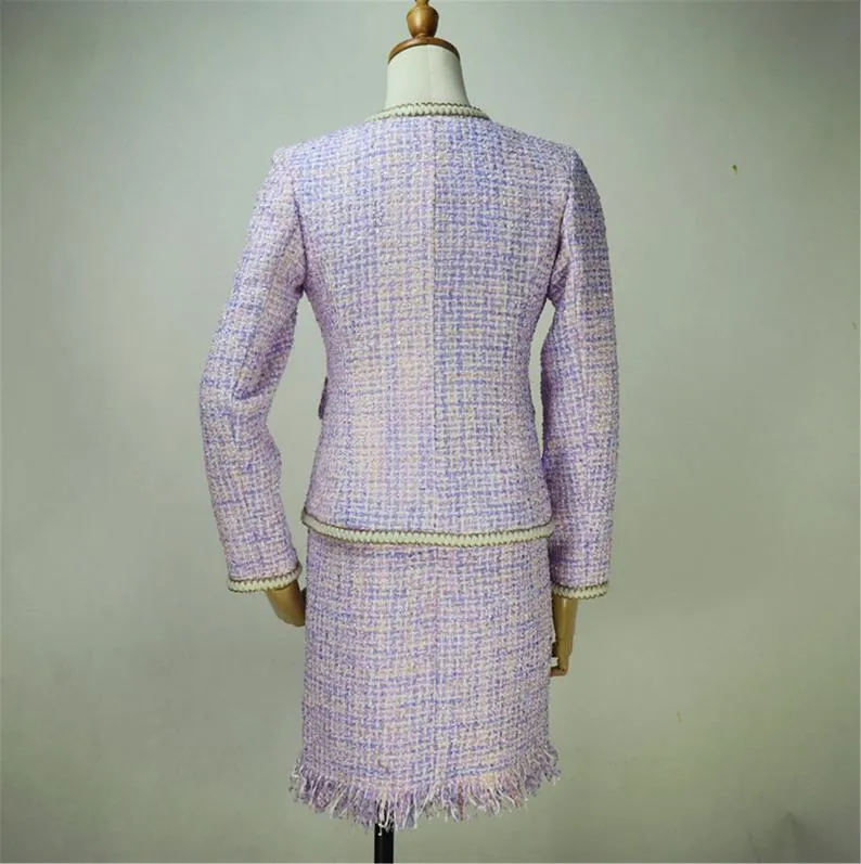 Women's Designer Inspired Purple Tweed Blazer Suit