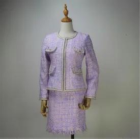 Women's Designer Inspired Purple Tweed Blazer Suit