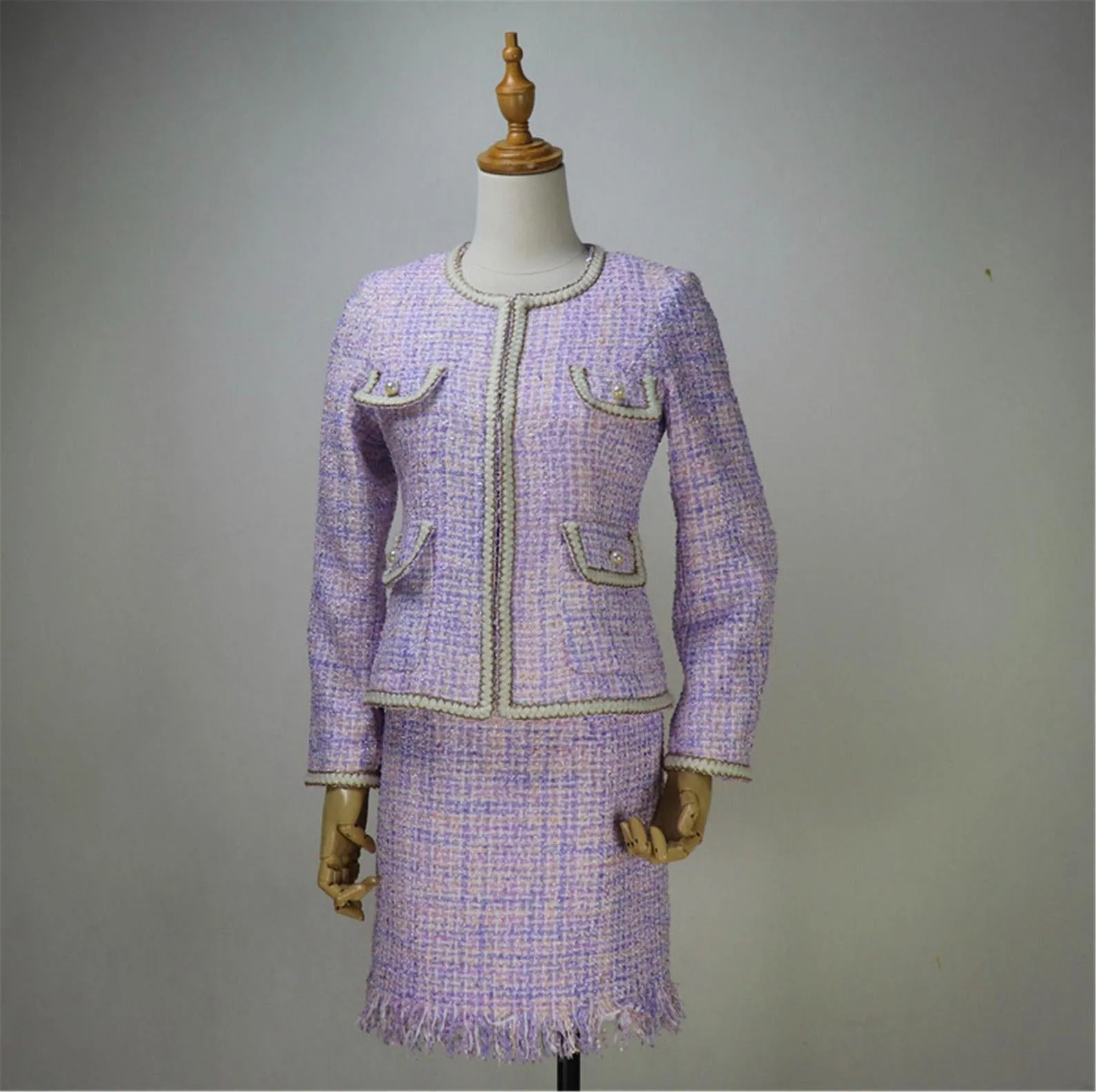 Women's Designer Inspired Purple Tweed Blazer Suit