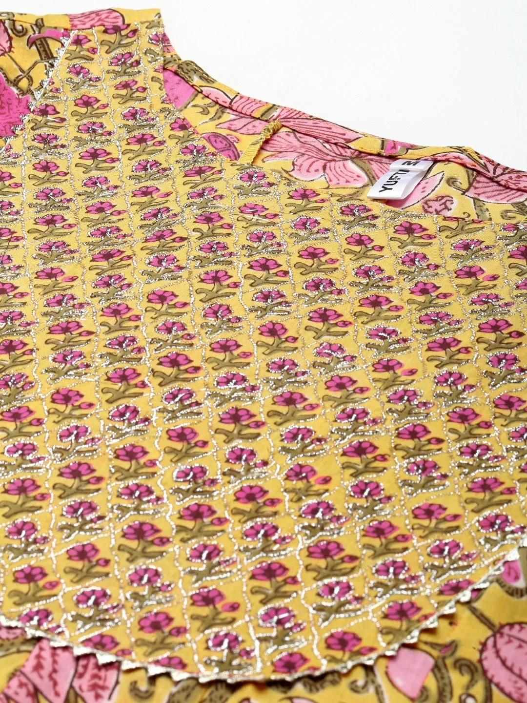 Yellow Hand Block Dupatta Set