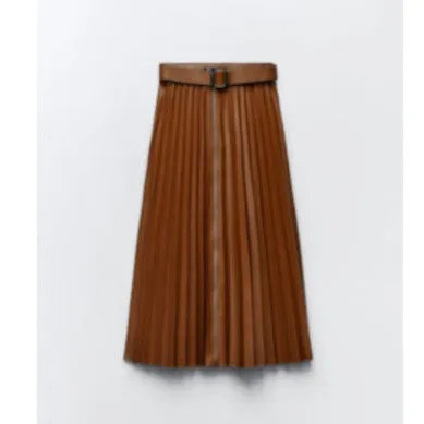 ZARA Leather Pleated Midi Skirt